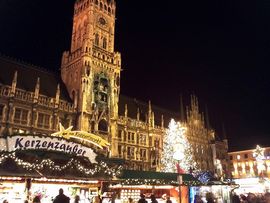 The Marienplatz and the New Town Hall in Munich at Christmas time.
