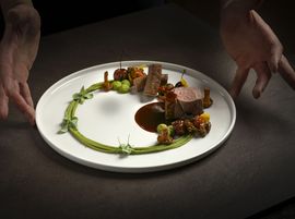 Venison calf loin plated on a dish