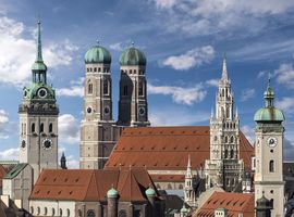 Frauenkirche and New Town Hall on Marienplatz in Munich